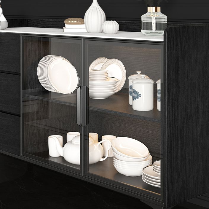 Stone Top Dining Room Sideboard Cabinet Modern Credenza with Drawer and Glass Door Clearhalo 'buffet_sideboard' 'Buffets & Sideboards' 'furn' 'furn_buffet_sideboard' 'Furniture' 'Kitchen & Dining Furniture' 1200x1200_914bf59a-74ef-4394-9ece-4e84860e732a