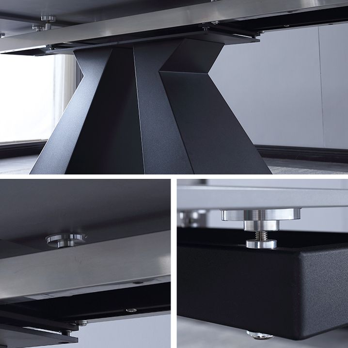 Extendable Industrial Sintered Stone Table Rectangle Dining Table with Double Pedestal Clearhalo ' dining_table' 'Dining Tables & Seating' 'Dining Tables' 'furn' 'furn_dining_table' 'Furniture' 'furniture_dining_table' 'Kitchen & Dining Furniture' 'kitchen&dining_furn' 'kitchen' 'kitchen_dining_table' 1200x1200_9158773c-756e-40f2-9d60-f421a4cdd8f2