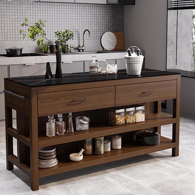 Table îlot de cuisine stationnaire moderne Table de l'îlot de cuisine en pierre fringale avec tiroir