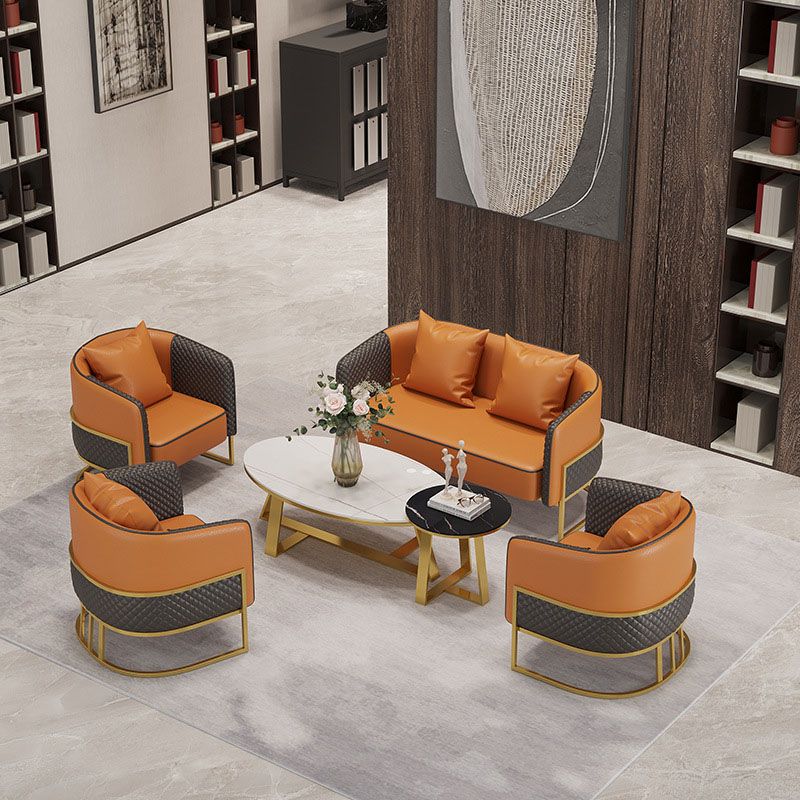 Genuine Leather Sofa Contemporary Tuxedo Arm Sofa with Tight Back