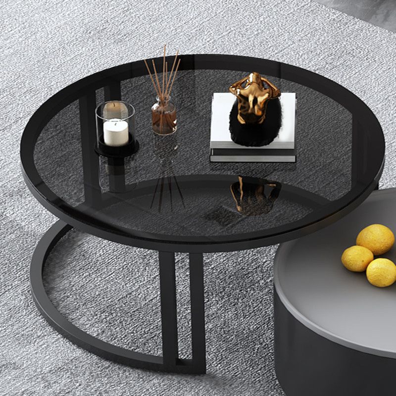 Modern Style Wooden&tempered Glass Top Circular Nested Coffee Table Clearhalo 'Coffee & Accent Tables' 'Coffee Tables' 'coffee_tables' 'furn' 'furn_coffee_tables' 'Furniture' 'furniture_coffee_tables' 'Living Room Furniture' 1200x1200_91608491-2707-4e47-8ad5-c52cc631da4f