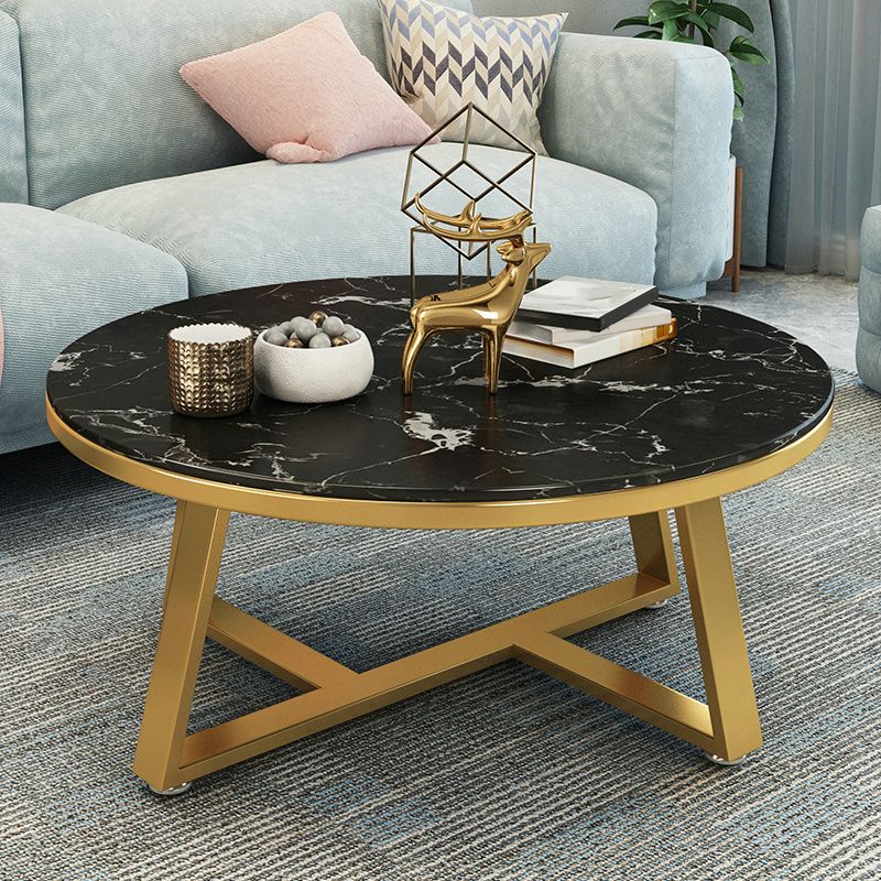 Glam Cross Legs Coffee Table Faux Marble Round Cocktail Table Clearhalo 'Coffee & Accent Tables' 'Coffee Tables' 'coffee_tables' 'furn' 'furn_coffee_tables' 'Furniture' 'Living Room Furniture' 1200x1200_91636ca0-20c8-4de8-97f5-b64d1967a94a