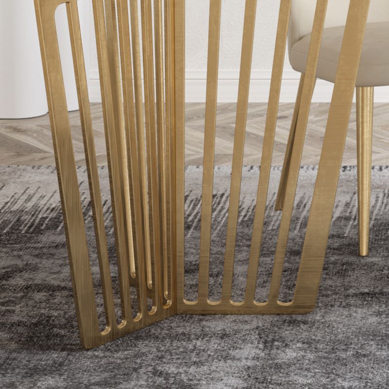 豪華な焼結石トップホワイトテーブル長方形のダイニングテーブルと金の二重の台座