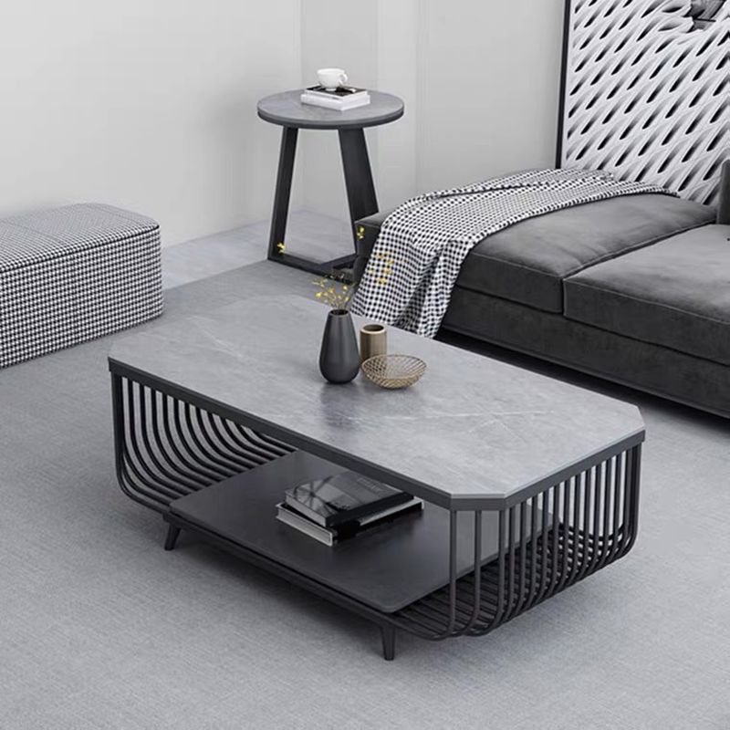 Glam Slate Coffee Table Rectangle Coffee or End Table with Shelf Clearhalo 'Coffee & Accent Tables' 'Coffee Tables' 'coffee_tables' 'furn' 'furn_coffee_tables' 'Furniture' 'Living Room Furniture' 1200x1200_9164aece-b8eb-45b3-a982-9a621d8ea771