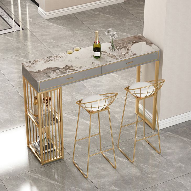 Nordic Style Storage Bar Table Stone Top Pub Table with 2 Drawers, Only Table Clearhalo 'Bar Furniture' 'Bar Tables' 'bar_tables' 'furn' 'furn_bar_tables' 'Furniture' 'furniture_bar_tables' 'Kitchen & Dining Furniture' 1200x1200_916560fa-5b80-4e0e-9de4-bf85673d7e09