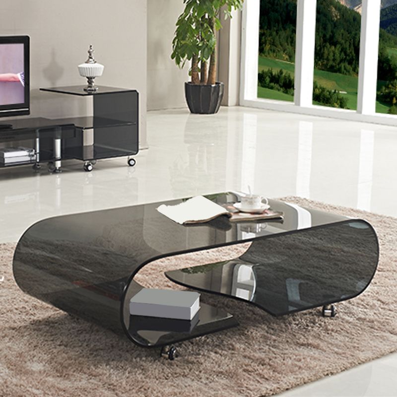 Modern Style Glass Top Coffee Cocktail Table with Storage Shelf Clearhalo 'Coffee & Accent Tables' 'Coffee Tables' 'coffee_tables' 'furn' 'furn_coffee_tables' 'Furniture' 'Living Room Furniture' 1200x1200_91679b9a-40ed-49e1-90ed-07ba375e24f5