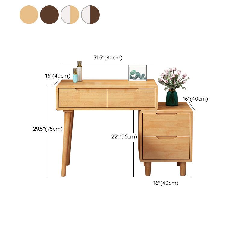31. 5 "L Table de vanité en bois avec miroir et tabouret 4 tiroirs de maquillage Table de table de vanité