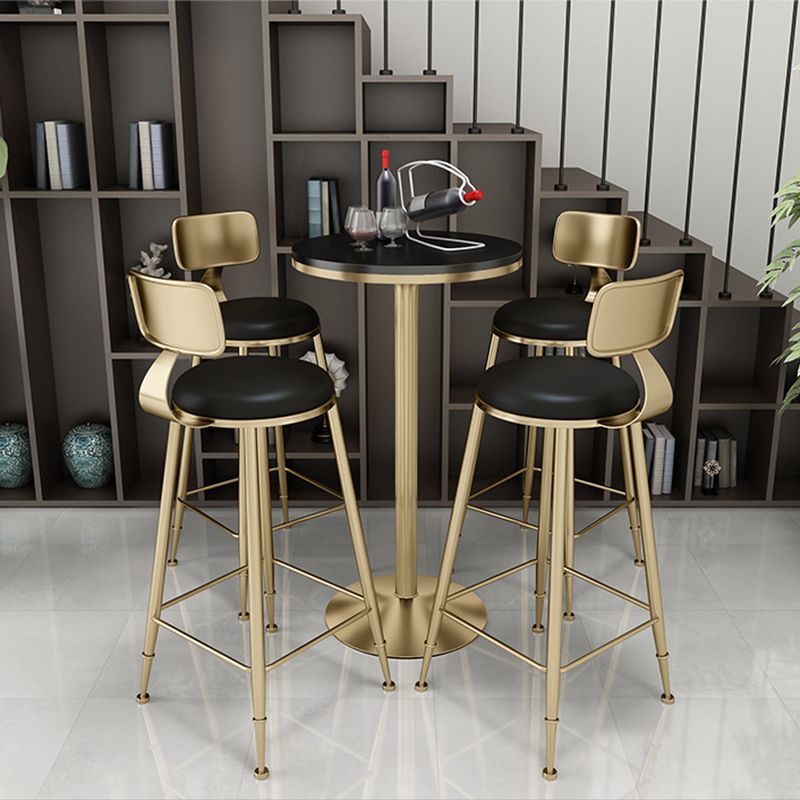 Glam Footrest Indoor Counter Stool Leather Round Dining Stool with Gold Base