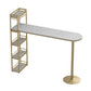 Mesa de bar de bistró de mármol sintético, mesa de bar con base metálica rectangular y estantes