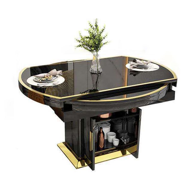 Table à manger en verre meubles extensibles modernes avec base en acier de piédestal