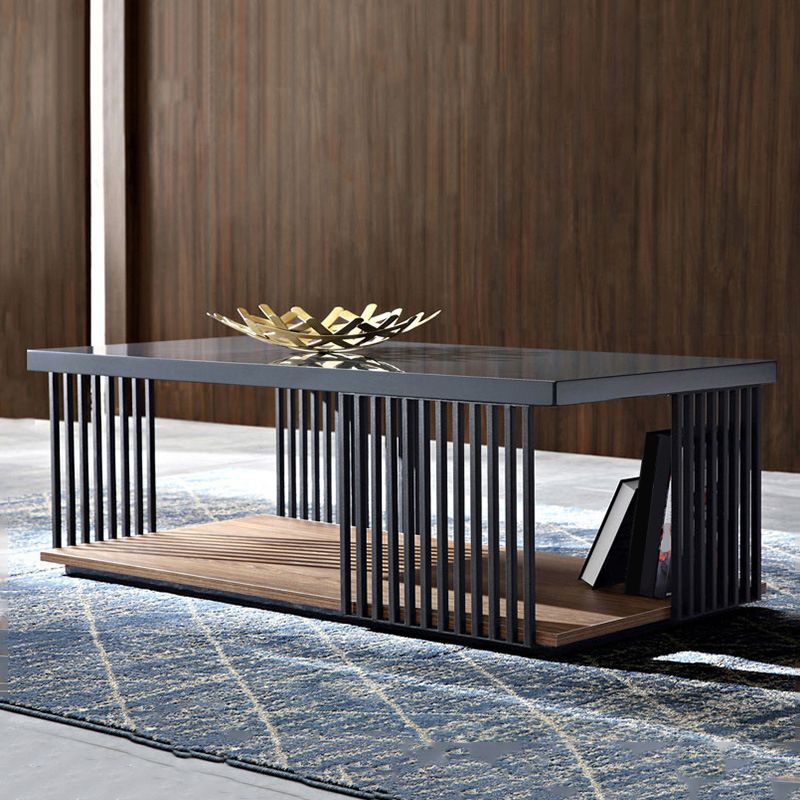 Rectangular Iron and Wood Coffee Cocktail Table with Storage Clearhalo 'Coffee & Accent Tables' 'Coffee Tables' 'coffee_tables' 'furn' 'furn_coffee_tables' 'Furniture' 'Living Room Furniture' 1200x1200_9172ca4e-4e54-486f-81d5-e40b0274ec1c