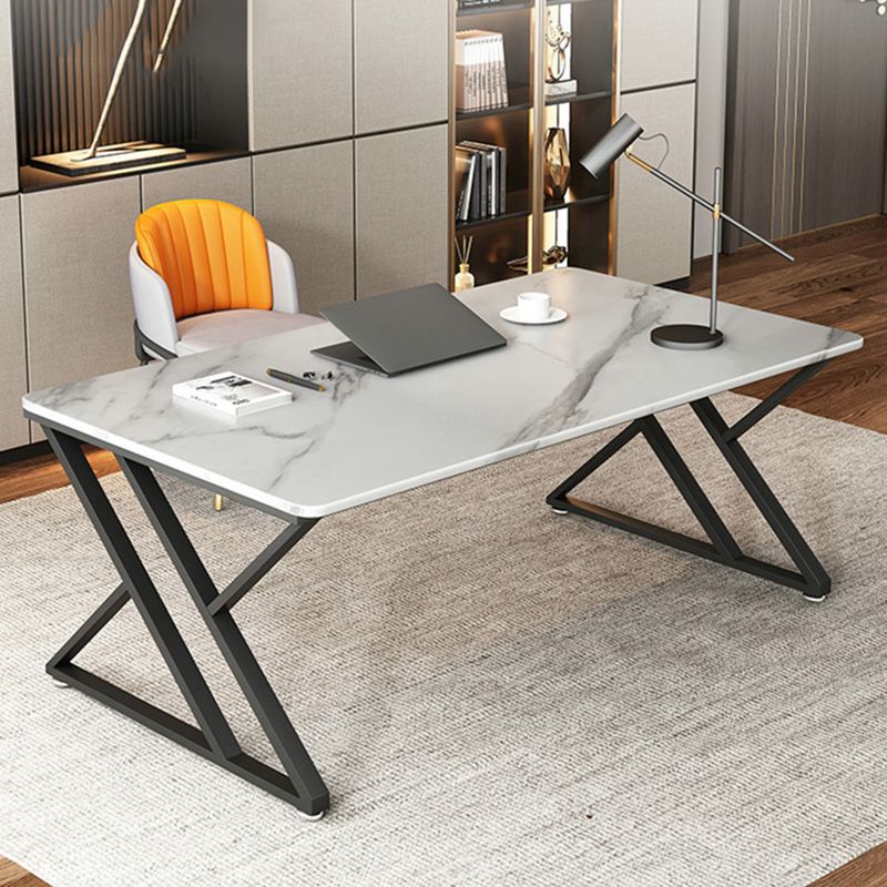Modern Style Office Desk Sintered Stone Writing Desk with Metal Legs for Home Clearhalo 'furn' 'furn_office_desk' 'Furniture' 'furniture_office_desk' 'Office Desks' 'Office Furniture' 'office_desk' 1200x1200_91732f64-55be-4b70-9a67-5af28751d2ba