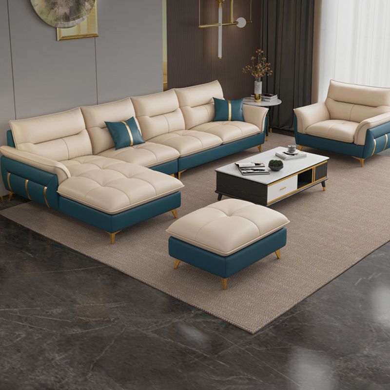 Divano sezionale in pelle autentica da 35,82 "divano ad alta crema con cuscino