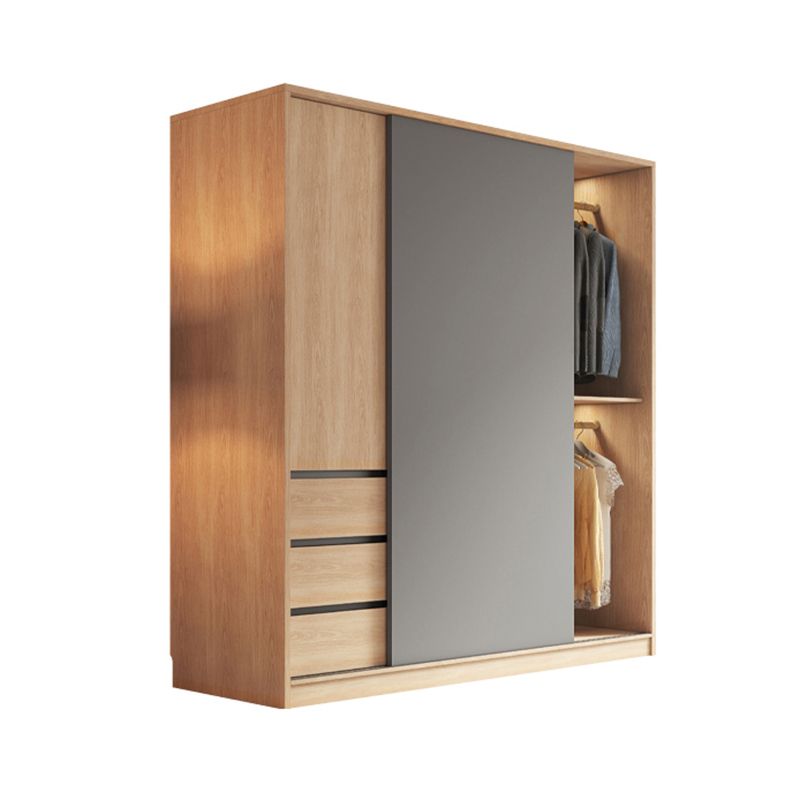 Bedroom Sliding Door Storage Cabinet Light Wood Finish Modern Cabinet with Drawers Clearhalo 'Armoires & Wardrobes' 'armoires_wardrobes' 'Bedroom Furniture' 'furn' 'furn_armoires_wardrobes' 'Furniture' 1200x1200_917b29ea-6c7c-4fa4-bbef-b35683a0b7e3