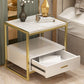 Glam Metal Night Table Faux Marble 1-Drawer Open Storage Bedside Cabinet in White/Black