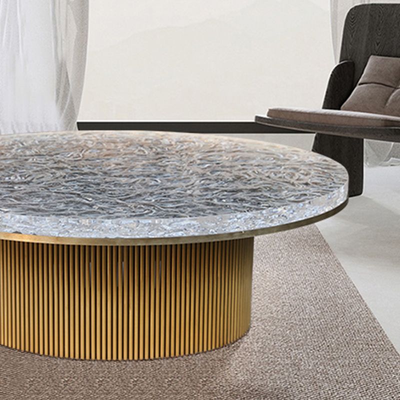 Clear Glam Metal Single Round Pedestal Coffee Cocktail Table