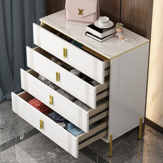 Glam Stone Storage Chest White 16" Wide Bedroom Chest with Drawers