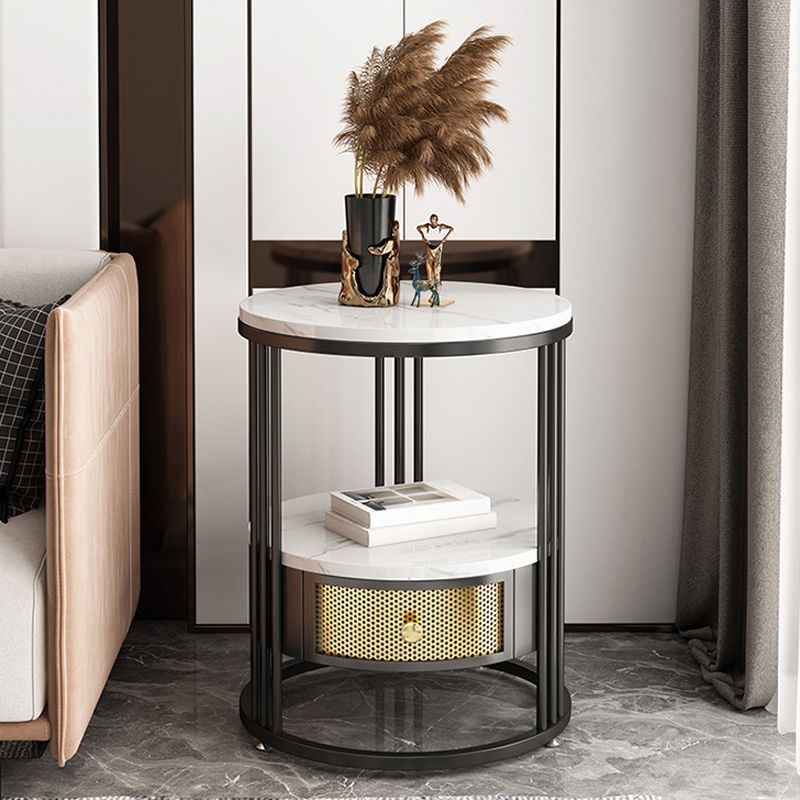 Stone 23.62-inch Tall Modern Frame Side Table 1-shelf 1-Drawer White End Table