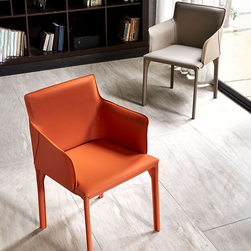 Dining Room Contemporary Dining Chair Leather Solid Back Chair with Arm Clearhalo ' kitchen&dining_furn' 'Dining Chairs' 'Dining Tables & Seating' 'dining_chair' 'furn' 'furn_dining_chair' 'Furniture' 'furniture_dining_chair' 'Kitchen & Dining Furniture' 'kitchen' 1200x1200_91857c9a-2fb1-4a85-9d02-95d7e24d23f6