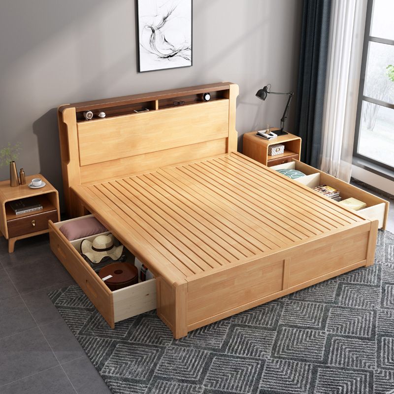 Lit standard en bois massif avec lit de tête de lit contemporain