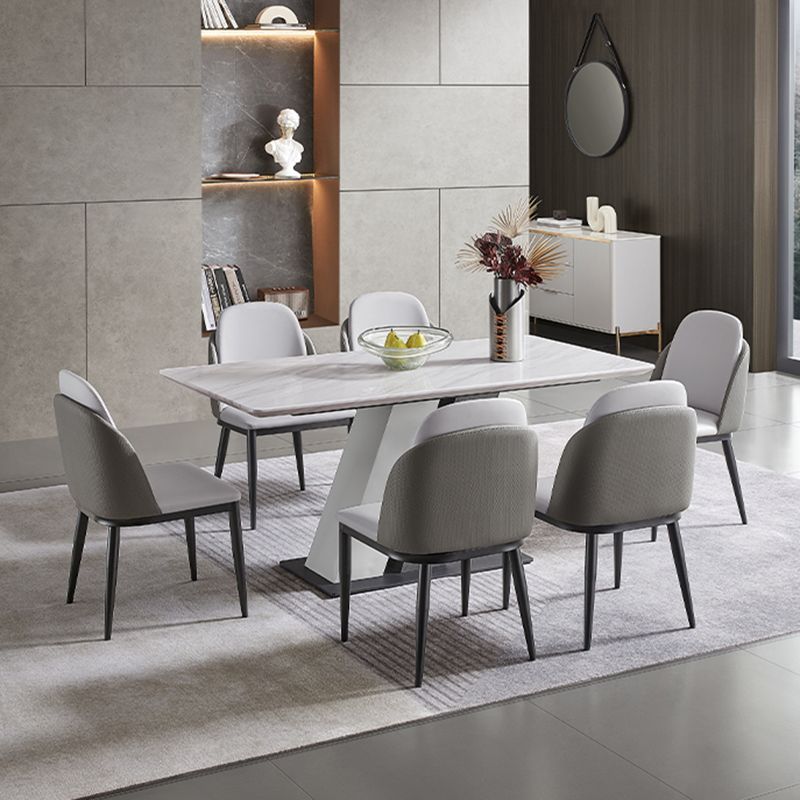 Rectangle Stone Top Dining Table Metal Pedestal Dining Table for Dining Room Clearhalo 'Dining Tables & Seating' 'Dining Tables' 'dining_table' 'furn' 'furn_dining_table' 'Furniture' 'Kitchen & Dining Furniture' 1200x1200_9187a6d4-9296-439c-9e11-c1bc29a6b1fc