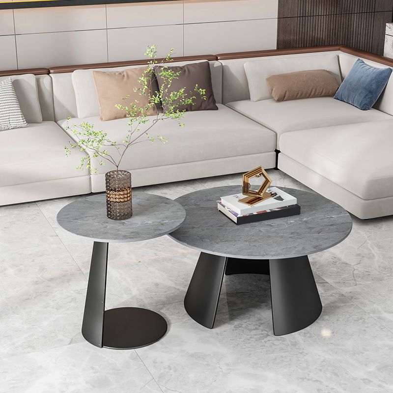Modern Slate Coffee Table Round Bunching Coffee Table Sets for Living Room Clearhalo 'Coffee & Accent Tables' 'Coffee Tables' 'coffee_tables' 'furn' 'furn_coffee_tables' 'Furniture' 'Living Room Furniture' 1200x1200_9187d23b-e34c-4995-b9c3-d4b379ec5008