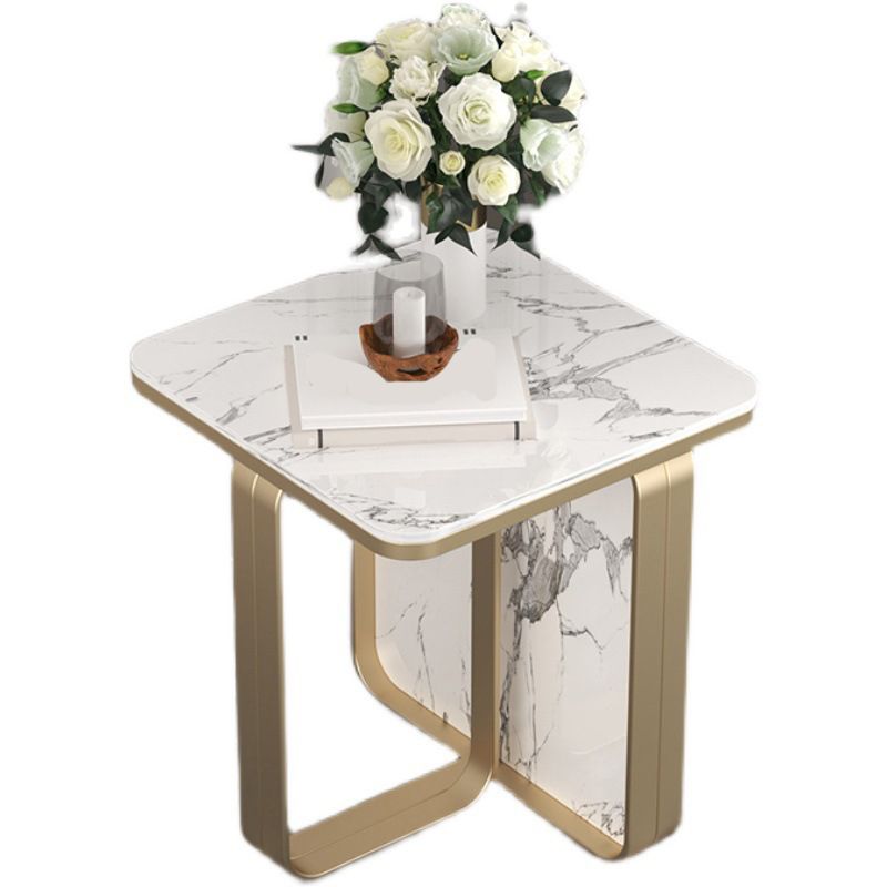 Mid-Century Modern Rectangular Stone Top Side Table Abstract Frame Sofa Side Table