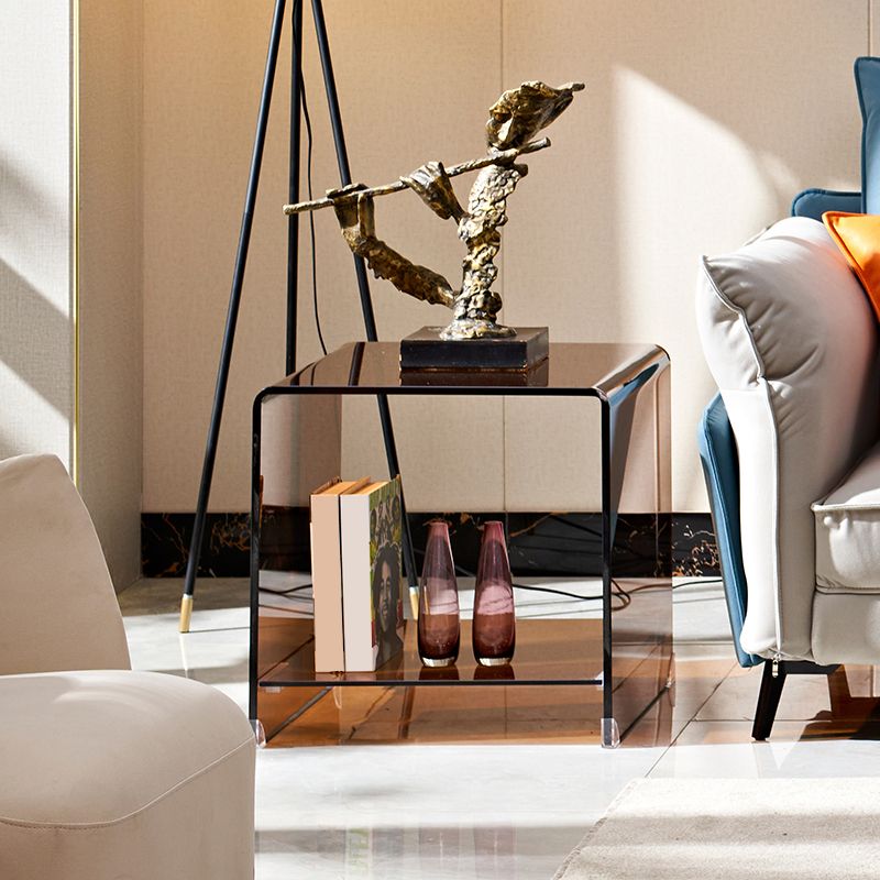 Mesa de trineo marrón moderno mesa de vidrio cuadrado de la sala de vidrio para sala de estar