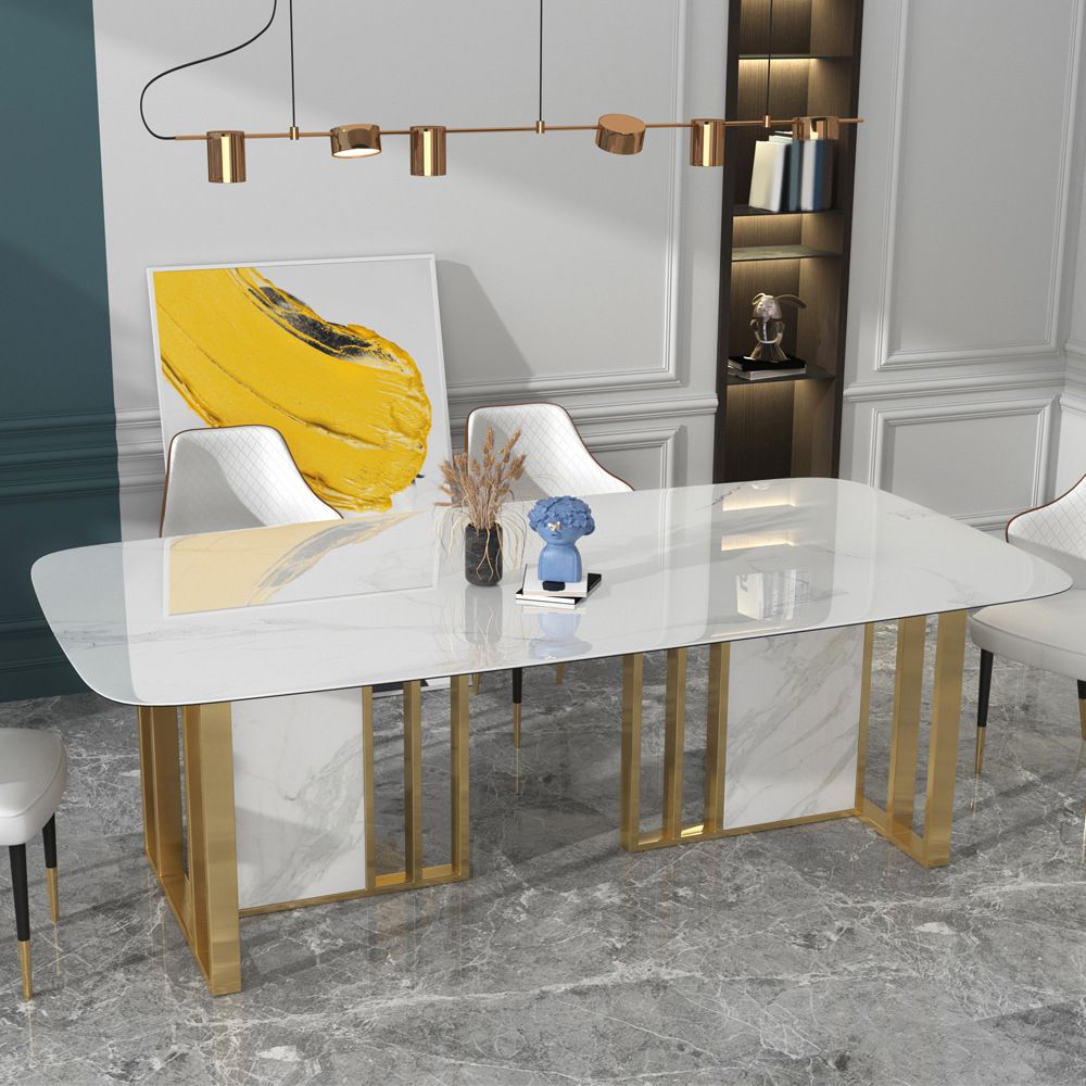 Glam Rectangle Dining Table Sintered Stone Table with Metal Legs for Home Use Clearhalo 'Dining Tables & Seating' 'Dining Tables' 'dining_table' 'furn' 'furn_dining_table' 'Furniture' 'Kitchen & Dining Furniture' 1200x1200_918b5d44-beb6-4f9c-9bb4-3806d2175051