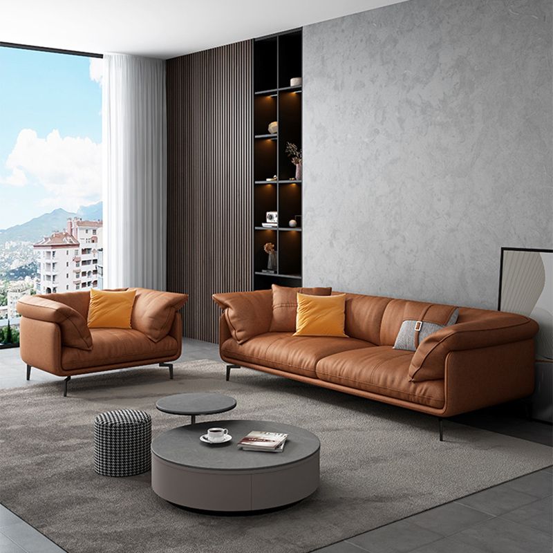 Recessed Arm Tan Contemporary Removable Cushions Faux Leather Sofa & Chaise Clearhalo 'furn' 'furn_sectionals' 'Furniture' 'furniture_sectionals' 'kitchen' 'kitchen_sectionals' 'Living Room Furniture' 'Sectionals' 1200x1200_918bc29d-879e-4ed1-addc-8025a77d9ff2