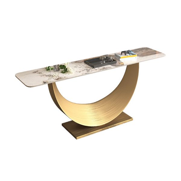 Glam Stone Console Table 16" W Half Moon Stain Resistant Accent Table for Hall