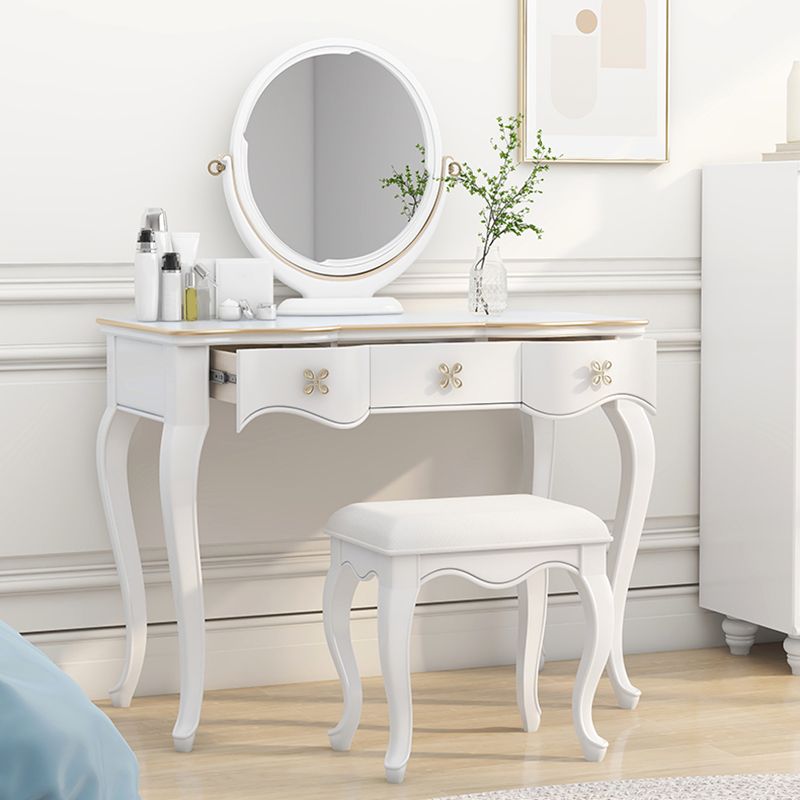 3 Storage Drawers & Mirror Vanity Set Victorian Wood Make-up Vanity