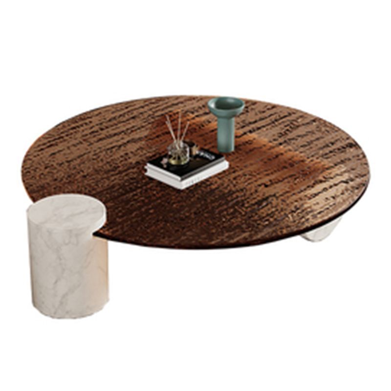 Moderner Marmor-Couchtisch mit 2 Beinen, runder Cocktailtisch mit Glasplatte, transparent