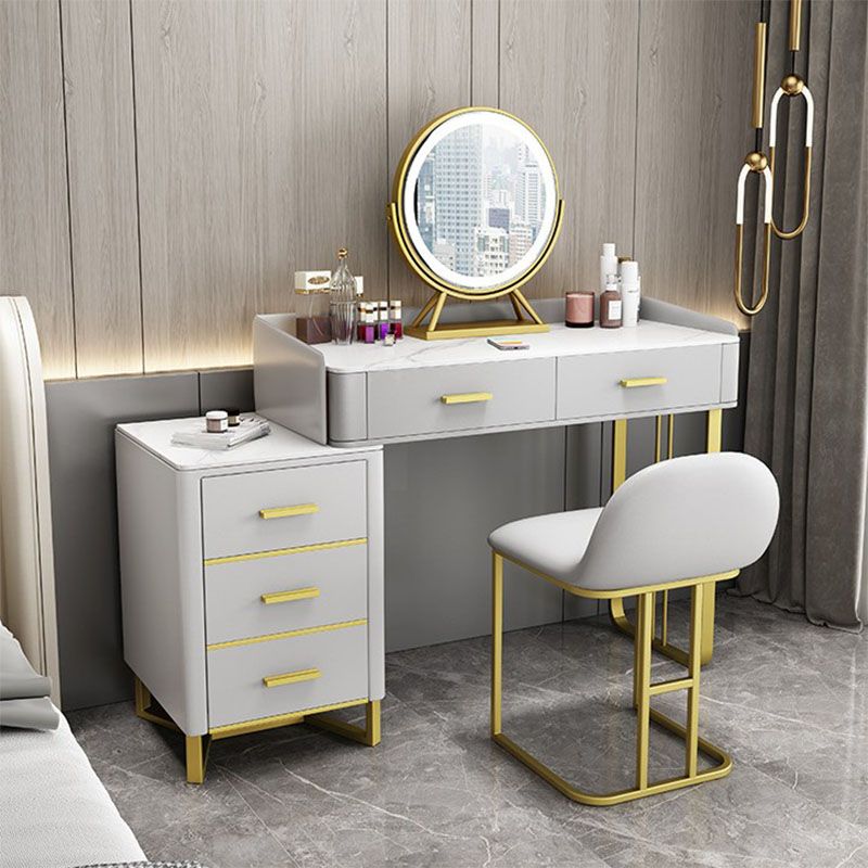 Glam Make-up Vanity With 5 Storage Drawers Dresser with Golden Base Clearhalo 'Bedroom Furniture' 'furn' 'furn_makeup_vanities' 'Furniture' 'Makeup Vanities' 'makeup_vanities' 1200x1200_9198b886-7b5b-405e-a0d2-407dad75ab4d