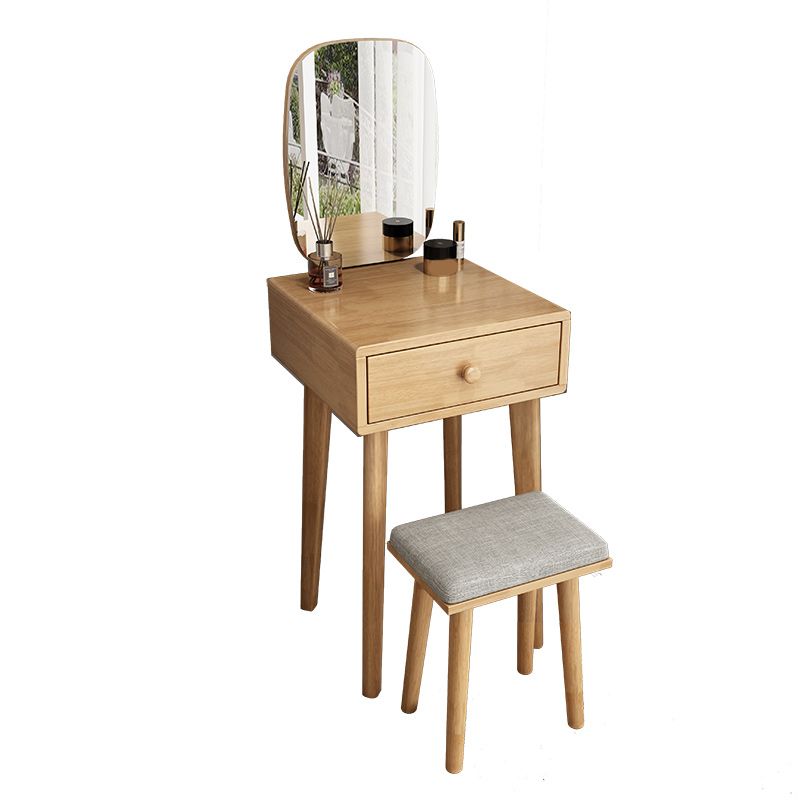 Scandinavian Solid Wood Vanity Dressing Table with Mirror and Stool