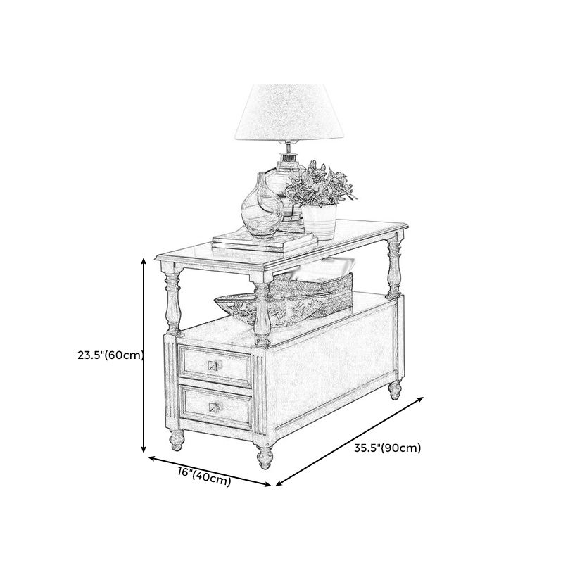23,6 "hohe rustikale Eichenschubladen -Endtabelle 4 Beine rechteckiger Beistelltisch