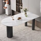 Modern White and Black Dinner Table Stone Top Tripod Base Dining Table Clearhalo 'Dining Tables & Seating' 'Dining Tables' 'dining_table' 'furn' 'furn_dining_table' 'Furniture' 'Kitchen & Dining Furniture' 1200x1200_91a0c398-ca68-49b0-9782-53f5de405508