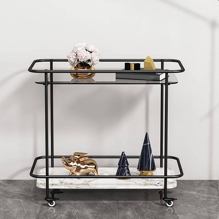 Contemporary Rectangular Side Table with Shelf, Glass Top Corner Table