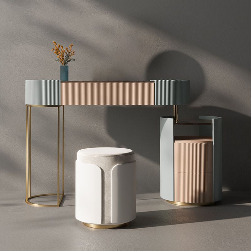 Contemporary Wood Makeup Vanity Set Green Glass Top Vanity Dressing Table