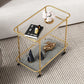 Modern 23.6" Rectangular Glass Top Side Table Metal Frame End Table with Shelf