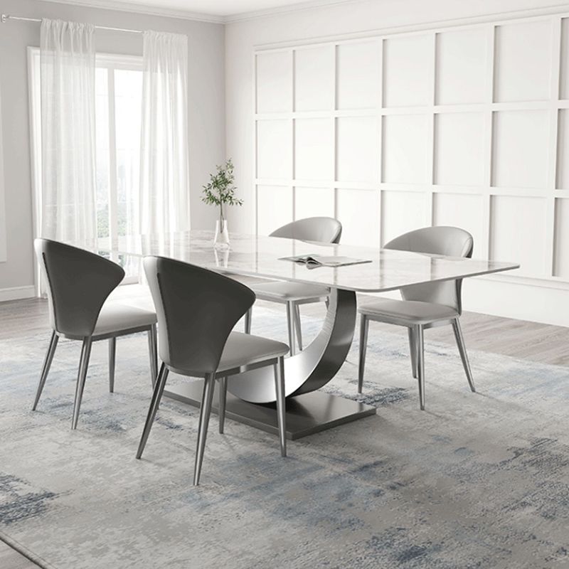 White Dining Table Set with Silver Metal Base 1/3/4/5/8 Pieces Glam Dinette Set for Home