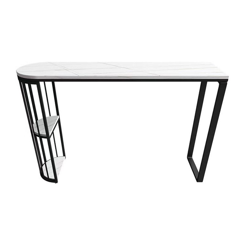 White Stone Industrial Indoor Bar Dining Table Double Pedestal Bistro Table with Shelve Clearhalo 'Bar Furniture' 'Bar Tables' 'bar_tables' 'Furniture' 'furniture_bar_tables' 'Kitchen & Dining Furniture' 'kitchen&dining_furn' 'kitchen' 1200x1200_91a4481c-fc41-4965-a0fb-54784fa4614d