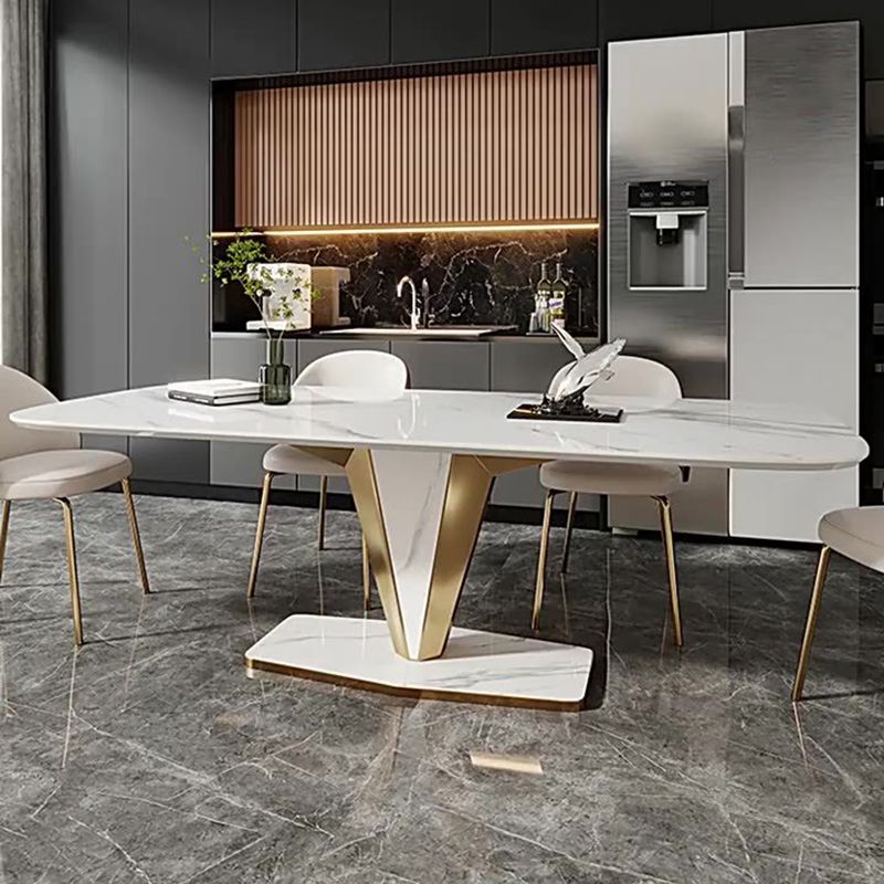 Luxurious Sintered Stone Dining Set Rectangle 1/4/5/7 Pieces Dinette Table Set in White Clearhalo 'Dining Room Sets' 'Dining Tables & Seating' 'dining_room_set' 'furn' 'furn_dining_room_set' 'Furniture' 'Kitchen & Dining Furniture' 1200x1200_91ace553-f044-43fb-b473-773862f04450