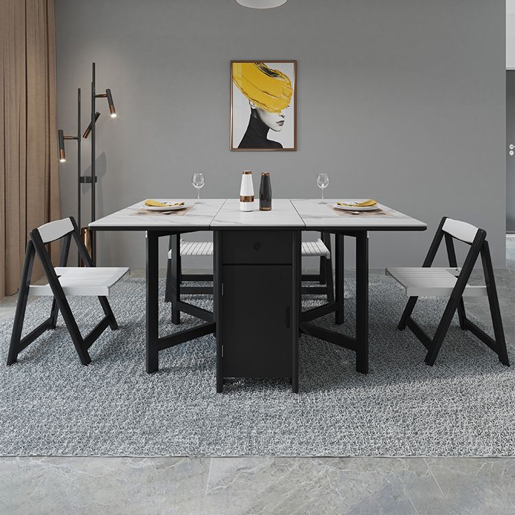 Contemporary Style Sintered Stone Dining Table with White Removable Leaf and Trestle Base Clearhalo 'Dining Room Sets' 'Dining Tables & Seating' 'dining_room_set' 'furn' 'furn_dining_room_set' 'Furniture' 'furniture_dining_room_set' 'Kitchen & Dining Furniture' 'kitchen&dining_furn' 'kitchen' 1200x1200_91aceb0a-fbb3-4a6a-bb9c-b1764e4b483a
