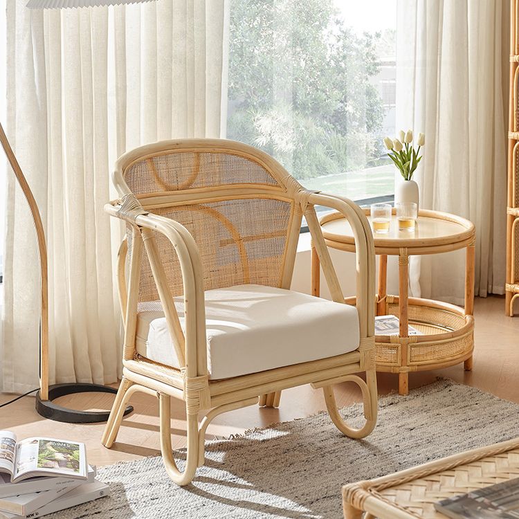 Solid Wood Sofa with Rattan Accent Tropical Living Room Sofa in Light Brone