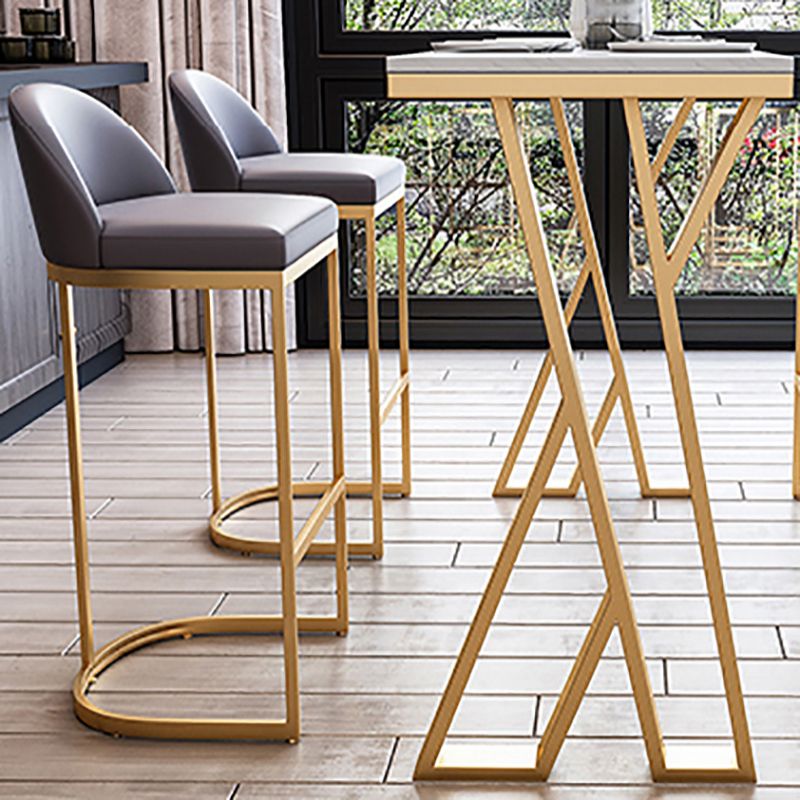 Glam Marble Counter Table with Rectangle Table Top Gold Double Pedestal Table - 42" H Clearhalo 'Bar Furniture' 'Bar Tables' 'bar_tables' 'furn' 'furn_bar_tables' 'Furniture' 'furniture_bar_tables' 'Kitchen & Dining Furniture' 1200x1200_91b283cb-ce95-4043-be7d-40ba73fd3d84