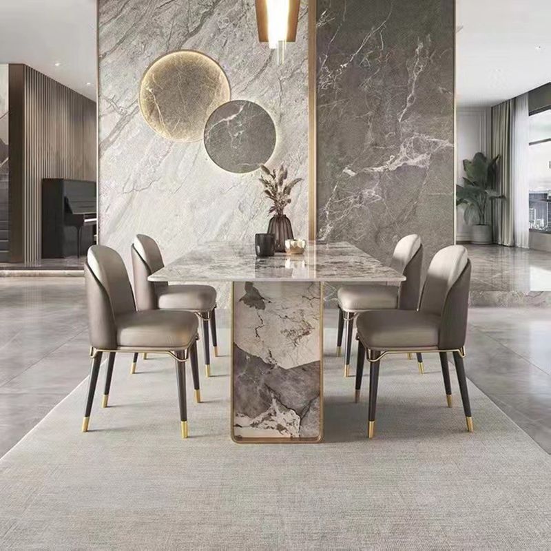 Traditional Luxury Double Pedestal Table Stainless Steel Base Rectangle Dinner Table Clearhalo 'Dining Tables & Seating' 'Dining Tables' 'dining_table' 'furn' 'furn_dining_table' 'Furniture' 'Kitchen & Dining Furniture' 1200x1200_91b4fc64-0773-4746-969b-ac349117dfdf