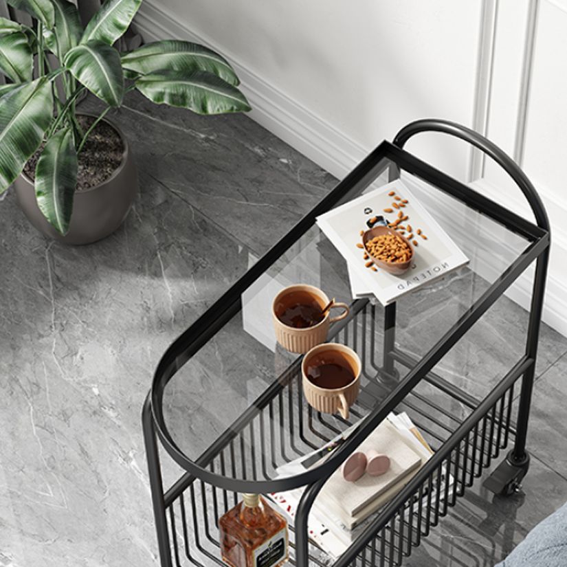 Modern Glass Top with Storage Double Tier Living Room Accent Side Table