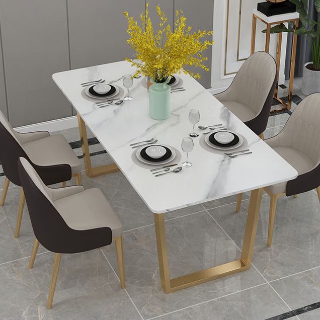 Glam Iron Dinette Set 1/2/5/7 Pieces Rectangle Dining Table Set with White Sintered Stone