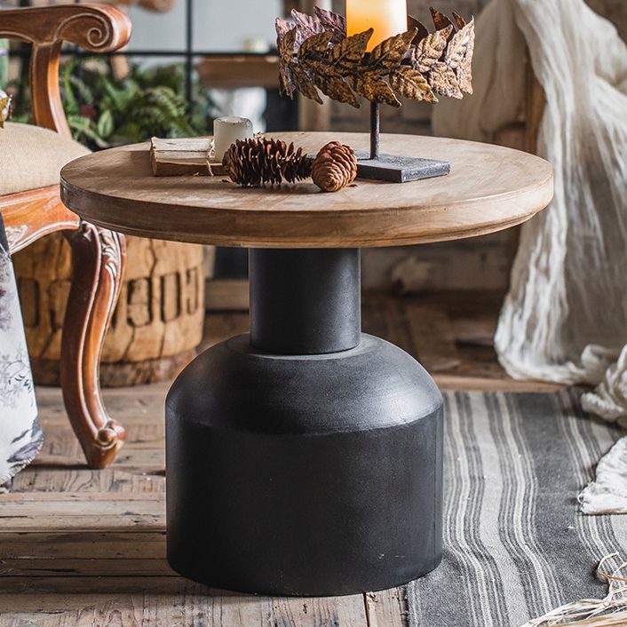 フランスのカントリーウッドラウンドトップサイドテーブル鉄台座エンドテーブル